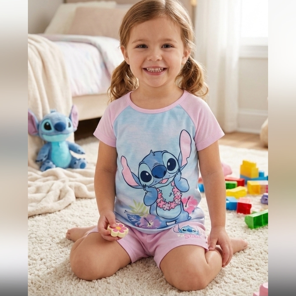Lilo & Stitch Girls Short Sleeve Shirt and Short Pajama Set